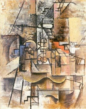  picasso - Guitare verre et pipe 1912 Kubismus Pablo Picasso